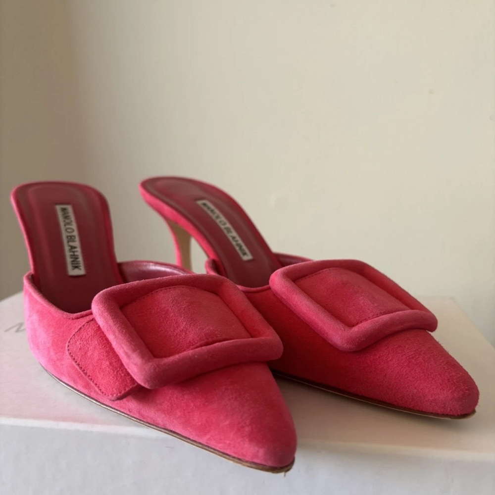Manolo Blahnik Hot Pink Maysale 70mm Mule - Picture 4 of 14